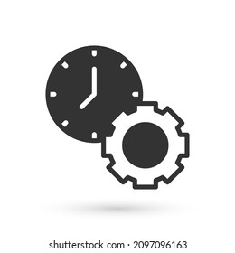 Grey Time management icon isolated on white background. Clock and gear sign. Productivity symbol.  Vector