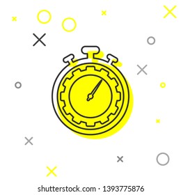 Grey Time Management line icon isolated on white background. Clock and gear sign. Productivity symbol. Vector Illustration