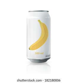 Grey tin of banana juice. Vector design 