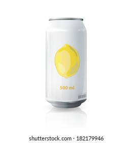 Grey tin of lemon juice. Vector design 