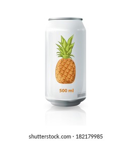 Grey tin of pineapple juice. Vector design 