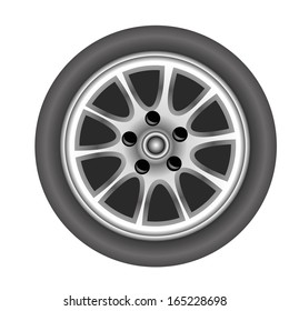 a grey tire with grey steel in white background