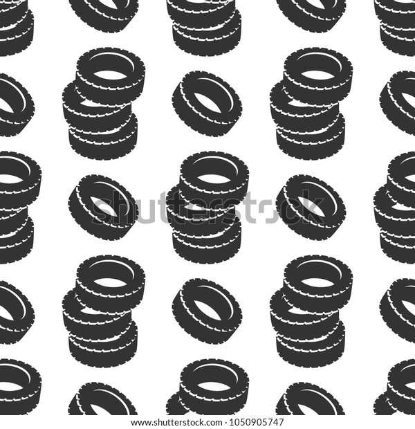 Grey tires seamless pattern background. Car\
tire texture, vector\
illustration