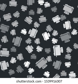 Grey Toaster with toasts icon isolated seamless pattern on black background.  Vector Illustration