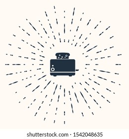 Grey Toaster with toasts icon isolated on beige background. Abstract circle random dots. Vector Illustration