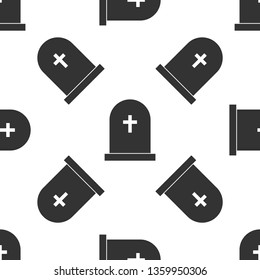 Grey Tombstone with cross icon isolated seamless pattern on white background. Grave icon. Vector Illustration