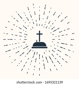 Grey Tombstone with cross icon isolated on beige background. Grave icon. Abstract circle random dots. Vector Illustration