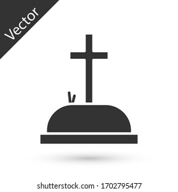 Grey Tombstone with cross icon isolated on white background. Grave icon. Vector Illustration