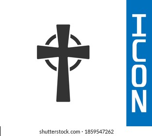 Grey Tombstone with cross icon isolated on white background. Grave icon.  Vector