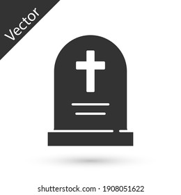 Grey Tombstone with cross icon isolated on white background. Grave icon. Happy Halloween party. Vector.