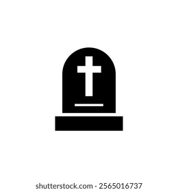 Grey Tombstone with cross icon,vector Grave icon simple flat black illustration for web and app..eps