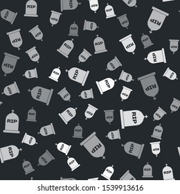 Grey Tombstone with RIP written on it icon isolated seamless pattern on black background. Grave icon.  Vector Illustration