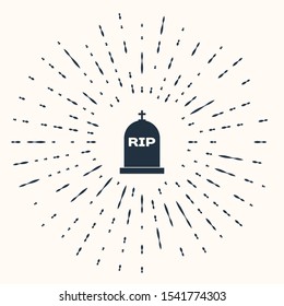 Grey Tombstone with RIP written on it icon isolated on beige background. Grave icon. Abstract circle random dots. Vector Illustration