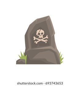 Grey tombstone with skull and bones vector Illustration