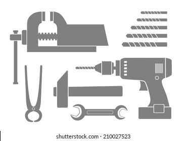 Grey tool icons on white background