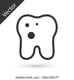 Grey Tooth with caries icon isolated on white background. Tooth decay. Vector.