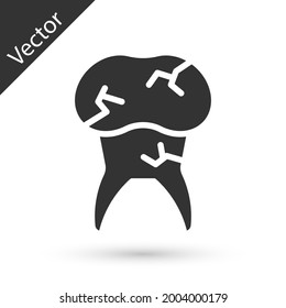 Diente gris con icono de caries aislado en fondo blanco. Descomposición dental.  Vector