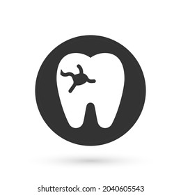 Grey Tooth With Caries Icon Isolated On White Background. Tooth Decay.  Vector