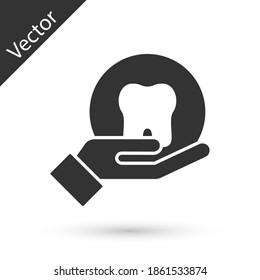 Icono de Diente gris aislado en fondo blanco. Símbolo dental para clínica odontológica o centro médico odontológico y paquete de pasta dental. Vector.