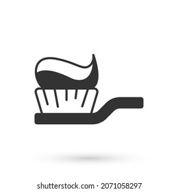 Pincel de dientes gris con icono de pasta dental aislado en fondo blanco.  Vector