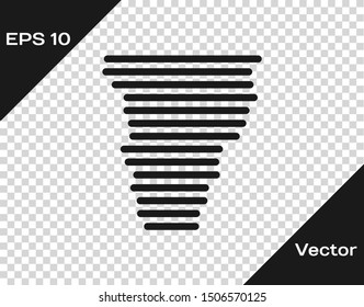 Grey Tornado icon isolated on transparent background. Cyclone, whirlwind, storm funnel, hurricane wind or twister weather icon.  Vector Illustration