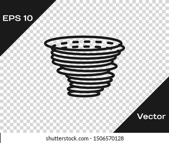 Grey Tornado icon isolated on transparent background. Cyclone, whirlwind, storm funnel, hurricane wind or twister weather icon.  Vector Illustration