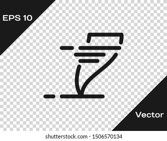 Grey Tornado icon isolated on transparent background. Cyclone, whirlwind, storm funnel, hurricane wind or twister weather icon.  Vector Illustration