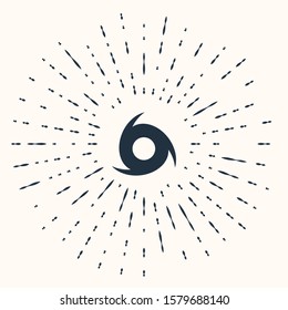 Grey Tornado icon isolated on beige background. Cyclone, whirlwind, storm funnel, hurricane wind or twister weather icon. Abstract circle random dots. Vector Illustration