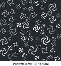 Grey Tornado icon isolated seamless pattern on black background. Cyclone, whirlwind, storm funnel, hurricane wind or twister weather icon.  Vector Illustration