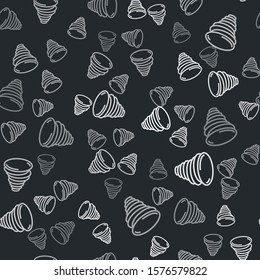 Grey Tornado icon isolated seamless pattern on black background. Cyclone, whirlwind, storm funnel, hurricane wind or twister weather icon.  Vector Illustration