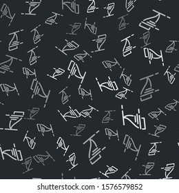 Grey Tornado icon isolated seamless pattern on black background. Cyclone, whirlwind, storm funnel, hurricane wind or twister weather icon.  Vector Illustration