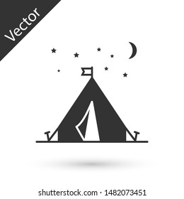 Grey Tourist tent with flag icon isolated on white background. Camping symbol.  Vector Illustration