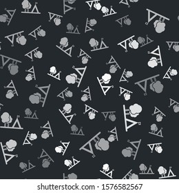 Grey Tourist tent with flag icon isolated seamless pattern on black background. Camping symbol.  Vector Illustration