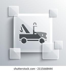 Grey Tow truck icon isolated on grey background. Square glass panels. Vector