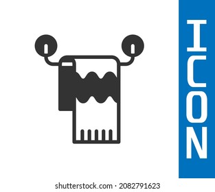 Grey Towel on hanger icon isolated on white background. Bathroom towel icon.  Vector