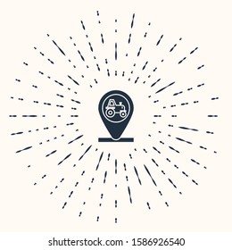 Grey Tractor and location icon isolated on beige background. Abstract circle random dots. Vector Illustration