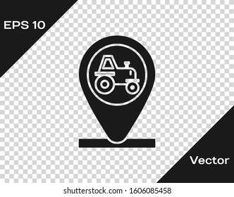 Grey Tractor and location icon isolated on transparent background.  Vector Illustration