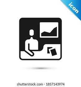 Grey Trading courses icon isolated on white background. Distance learning finance management, buying and selling assets in the stock markets.  Vector