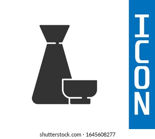 Grey Traditional Chinese tea ceremony icon isolated on white background. Teapot with cup.  Vector Illustration