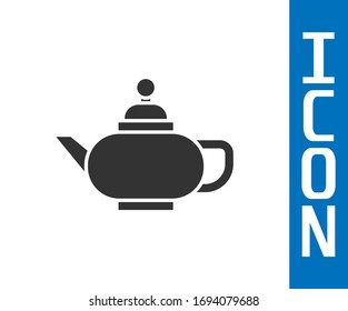 Grey Traditional Chinese tea ceremony icon isolated on white background. Teapot with cup.  Vector Illustration