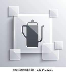 Grey Traditional Chinese tea ceremony icon isolated on grey background. Teapot with cup. Square glass panels. Vector