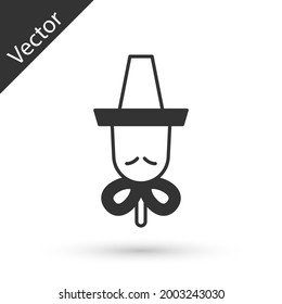 Grey Traditional korean hat icon isolated on white background.  Vector