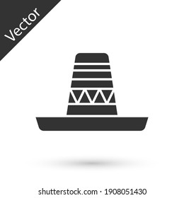 Grey Traditional mexican sombrero hat icon isolated on white background. Vector.