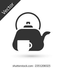 Grey Traditional tea ceremony icon isolated on white background. Teapot with cup.  Vector