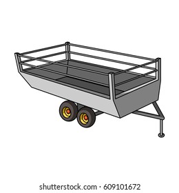 Grey trailer on wheels for transportation of farm animals.Agricultural Machinery single icon in cartoon style vector symbol stock illustration.
