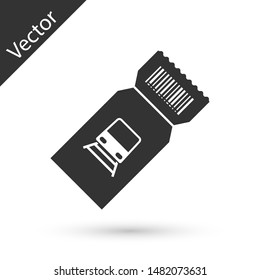 Grey Train ticket icon isolated on white background. Travel by railway.  Vector Illustration