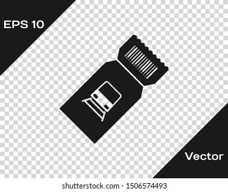 Grey Train ticket icon isolated on transparent background. Travel by railway.  Vector Illustration