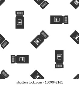 Grey Train ticket icon isolated seamless pattern on white background. Travel by railway.  Vector Illustration