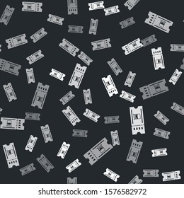Grey Train ticket icon isolated seamless pattern on black background. Travel by railway.  Vector Illustration