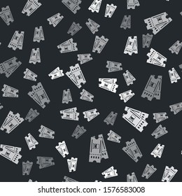 Grey Train ticket icon isolated seamless pattern on black background. Travel by railway.  Vector Illustration